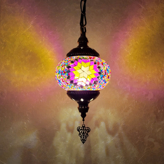 Turkish Multicolor Wave Mosaic Handcrafted Ceiling Lantern - 6602-1P