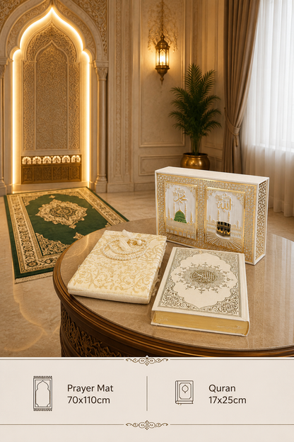 Emerald Serenity Quran Gift Set with Prayer Mat and Prayer Beads - 0560 -