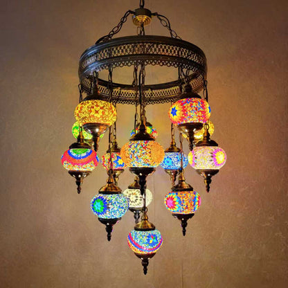 TURKISH  MOSAIC GLASS CHANDELIER - 3021-14P