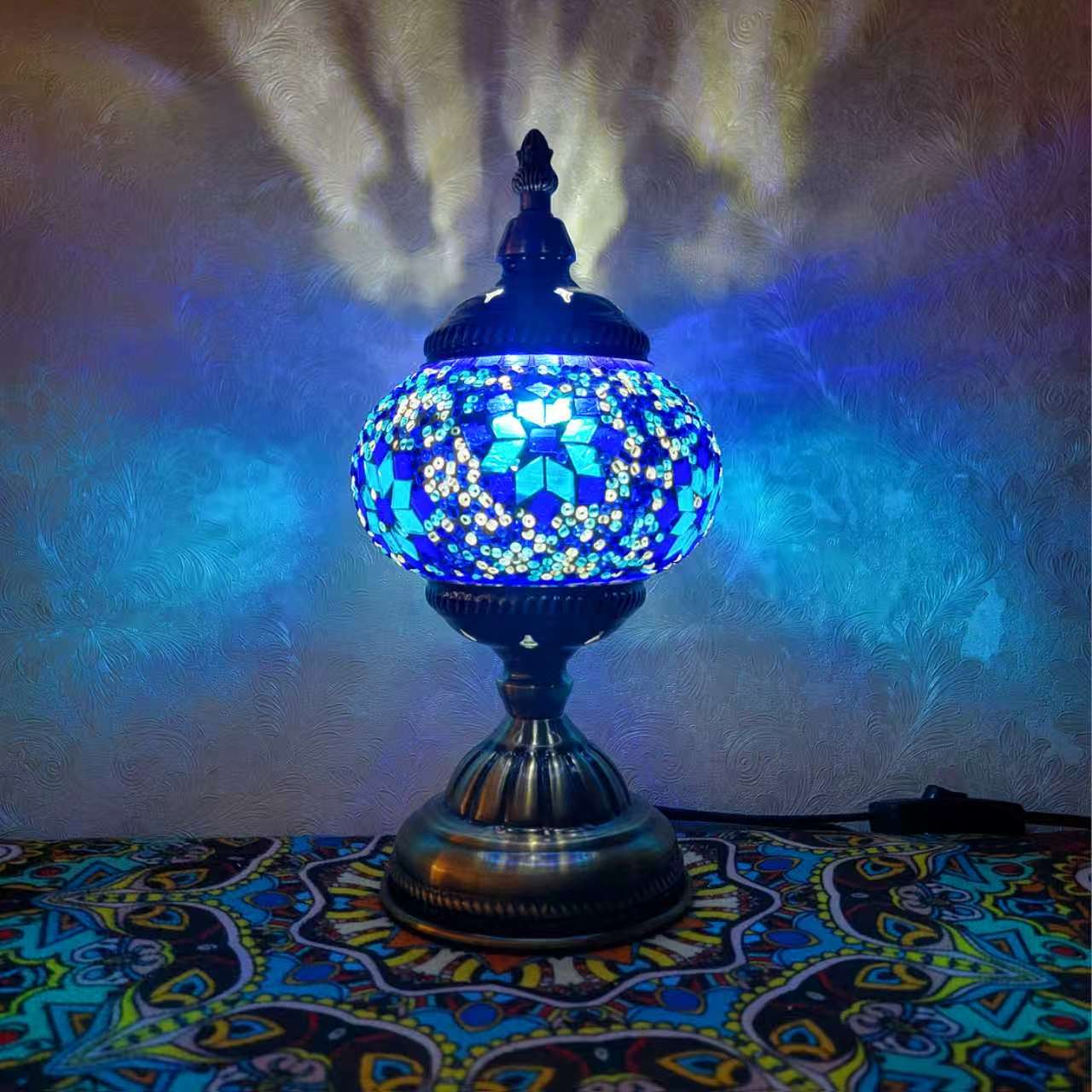Turkish Mosaic Glass Handcrafted Table Lamp – Multicolor Star Pattern - 6602-1T