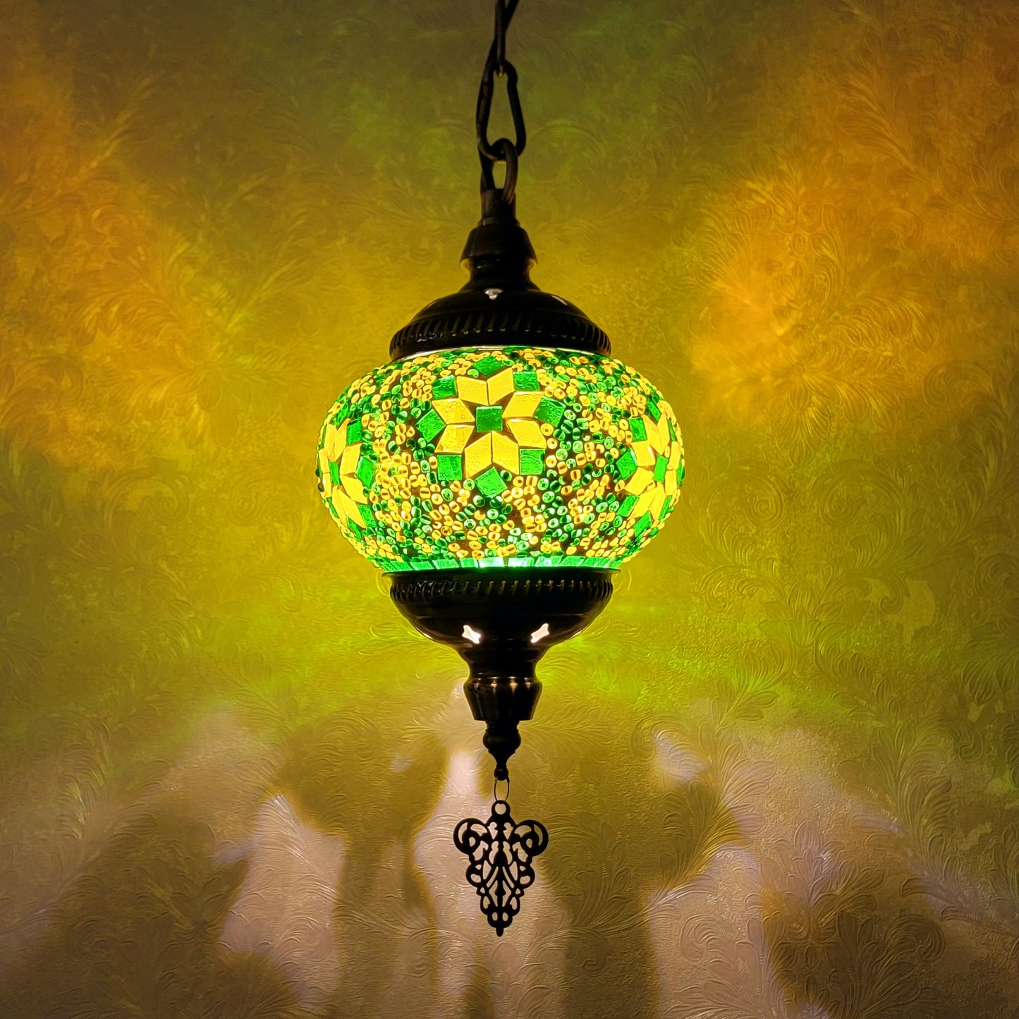 Turkish Multicolor Wave Mosaic Handcrafted Ceiling Lantern - 6602-1P