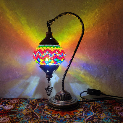 Turkish Mosaic Glass Handcrafted Swan Neck Style Bedside & Desk Lamp - 2096-1T