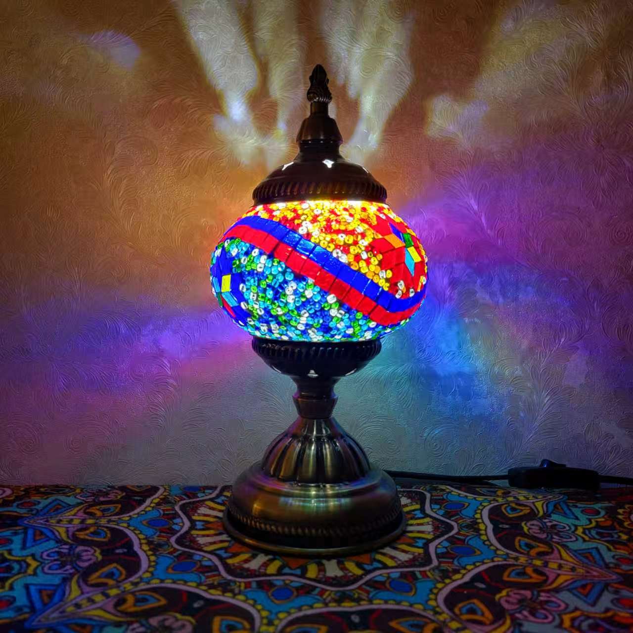 Turkish Mosaic Glass Handcrafted Table Lamp – Multicolor Star Pattern - 6602-1T