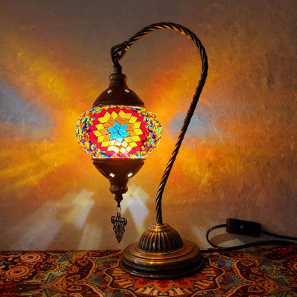 Turkish Mosaic Glass Handcrafted Swan Neck Style Bedside & Desk Lamp - 2096-1T