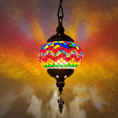 Turkish Multicolor Wave Mosaic Handcrafted Ceiling Lantern - 6602-1P