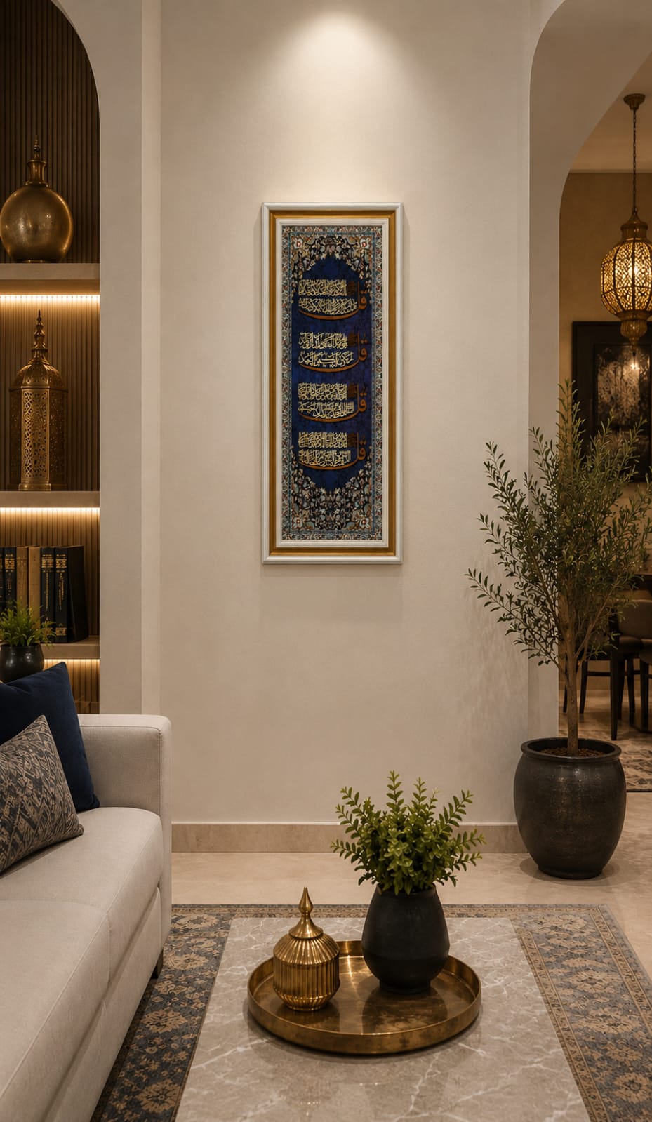 Ayat Al-Quran Islamic Calligraphy Wall Art Frame  Luxury Gold & Silver Edition -35x75cm-