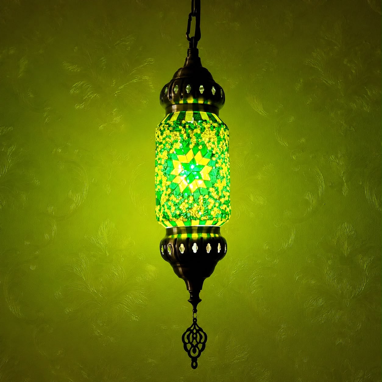 Turkish Mosaic Glass Handcrafted Cylinder Lantern - 6776-1P(12cm)