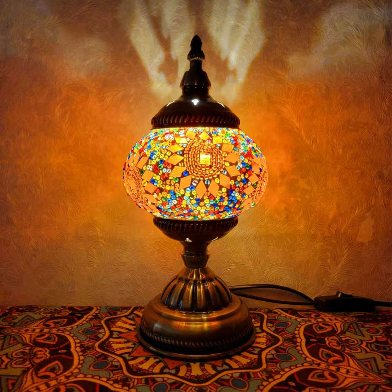 Turkish Mosaic Glass Handcrafted Table Lamp – Multicolor Star Pattern - 6602-1T
