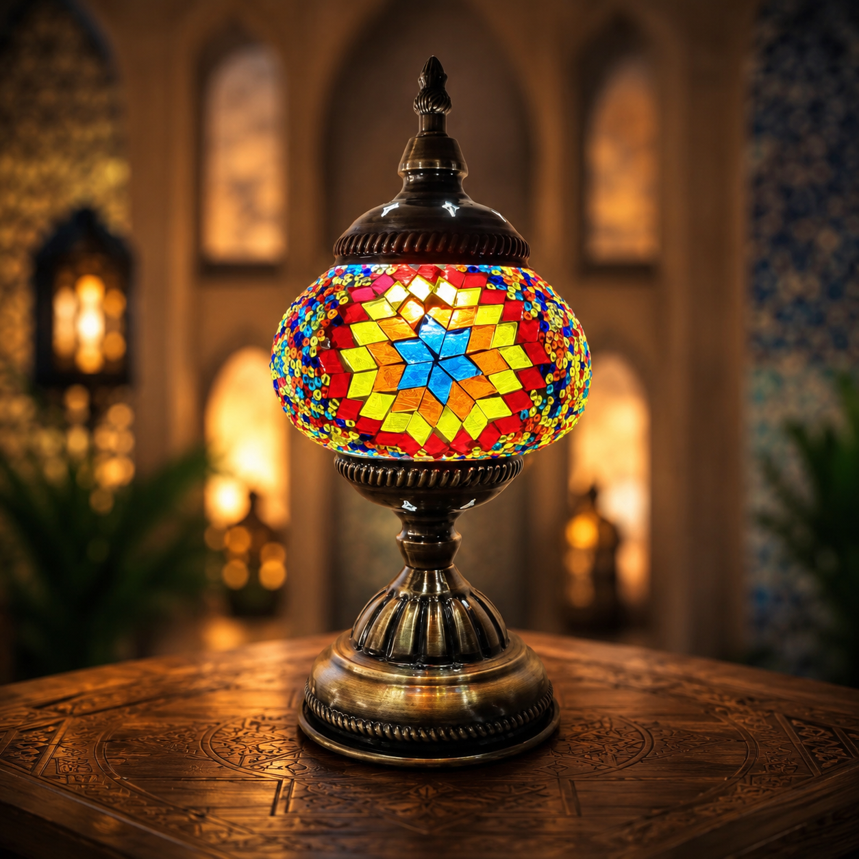 Turkish Mosaic Glass Handcrafted Table Lamp - 6602-1T(USB)
