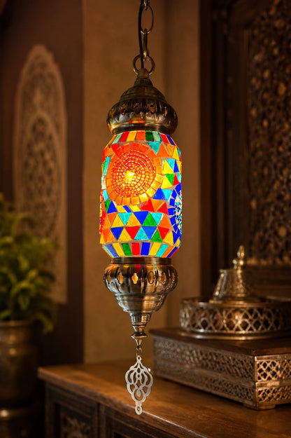 Turkish Mosaic Glass Handcrafted Cylinder Lantern - 6776-1P(12cm)