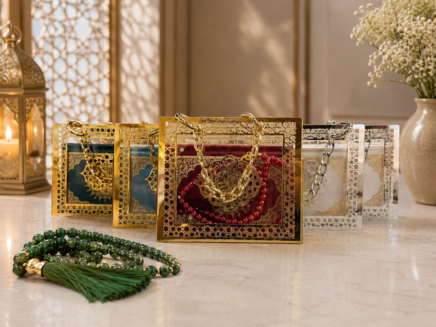 Mini Quran with Prayer Beads & Decorative Case Set -11241-