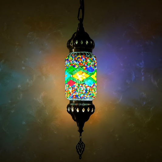 Turkish Mosaic Glass Handcrafted Cylinder Lantern - 6776-1P(12cm)
