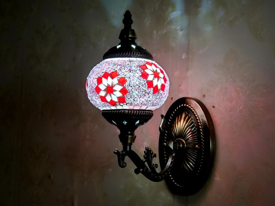 Turkish Honeycomb Mosaic Wall Lamp – Handcrafted Multicolor Glass Wall Sconce - 1320-1W
