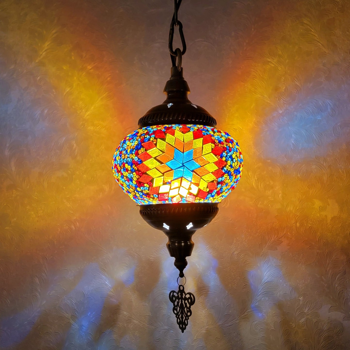 Turkish Multicolor Wave Mosaic Handcrafted Ceiling Lantern - 6602-1P