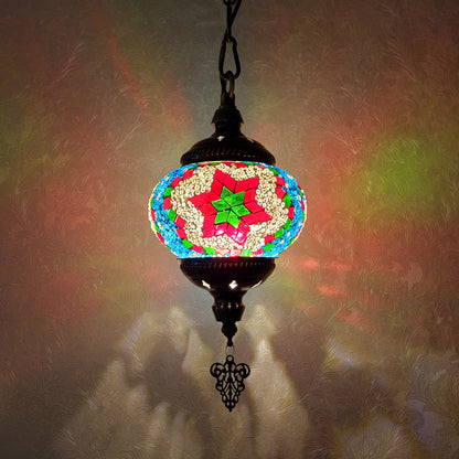 Turkish Multicolor Wave Mosaic Handcrafted Ceiling Lantern - 6602-1P
