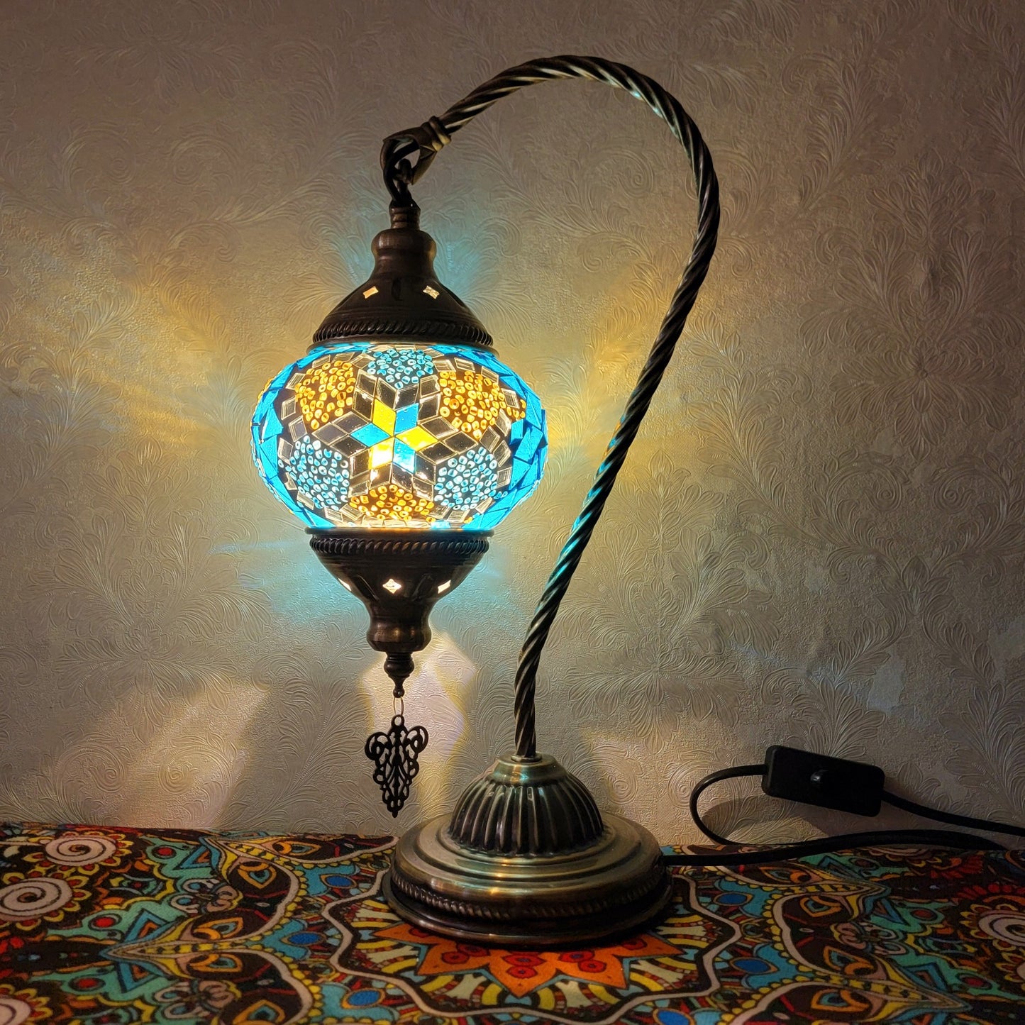 Turkish Mosaic Glass Handcrafted Swan Neck Style Bedside & Desk Lamp - 2096-1T