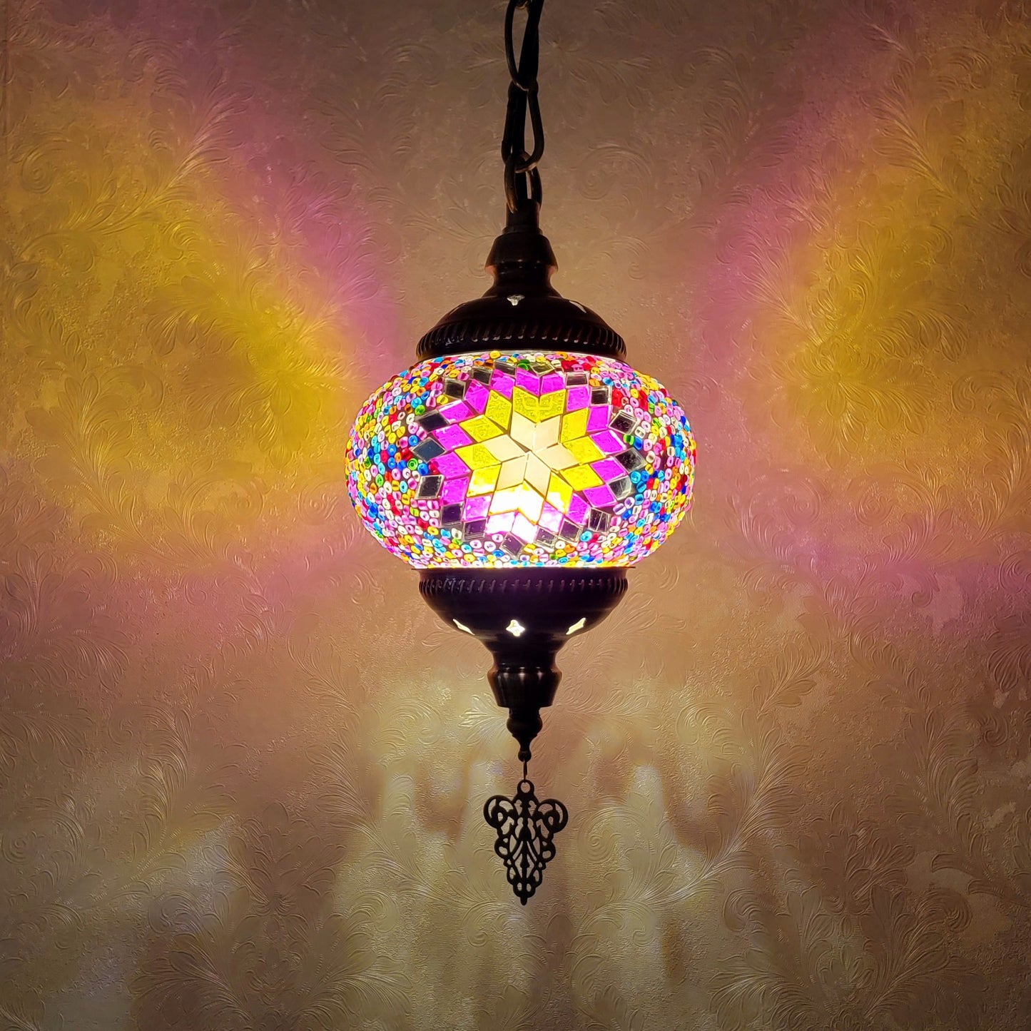 Turkish Multicolor Wave Mosaic Handcrafted Ceiling Lantern - 6602-1P