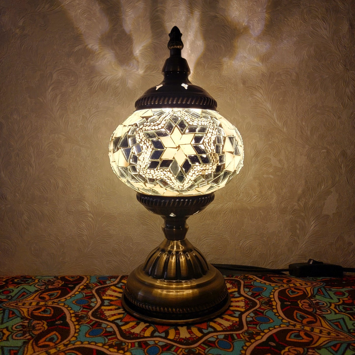 Turkish Mosaic Glass Handcrafted Table Lamp – Multicolor Star Pattern - 6602-1T