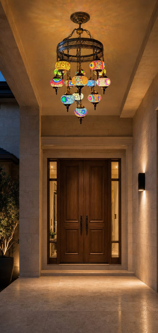 TURKISH  MOSAIC GLASS CHANDELIER - 3021-14P