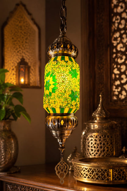 Turkish Mosaic Glass Handcrafted Cylinder Lantern - 6776-1P(12cm)