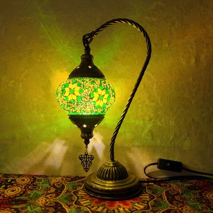 Turkish Mosaic Glass Handcrafted Swan Neck Style Bedside & Desk Lamp - 2096-1T