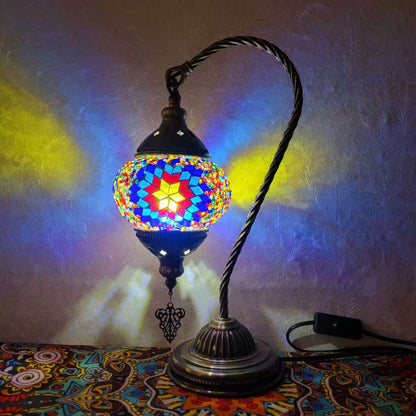 Turkish Mosaic Glass Handcrafted Swan Neck Style Bedside & Desk Lamp - 2096-1T