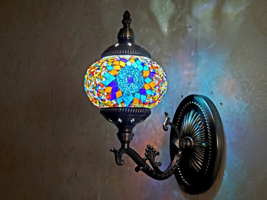 Turkish Honeycomb Mosaic Wall Lamp – Handcrafted Multicolor Glass Wall Sconce - 1320-1W