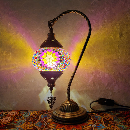 Turkish Mosaic Glass Handcrafted Swan Neck Style Bedside & Desk Lamp - 2096-1T