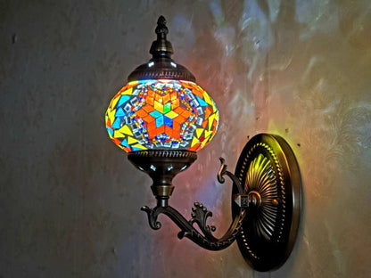 Turkish Honeycomb Mosaic Wall Lamp – Handcrafted Multicolor Glass Wall Sconce - 1320-1W