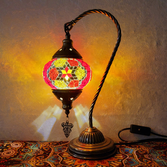 Turkish Mosaic Glass Handcrafted Swan Neck Style Bedside & Desk Lamp - 2096-1T