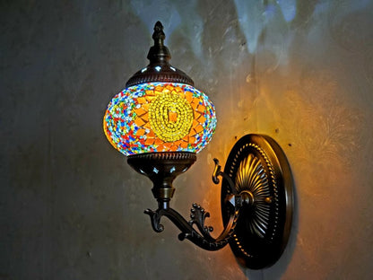 Turkish Honeycomb Mosaic Wall Lamp – Handcrafted Multicolor Glass Wall Sconce - 1320-1W