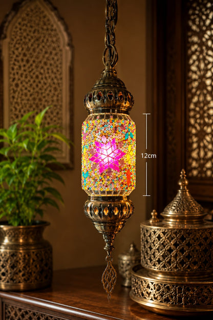 Turkish Mosaic Glass Handcrafted Cylinder Lantern - 6776-1P(12cm)