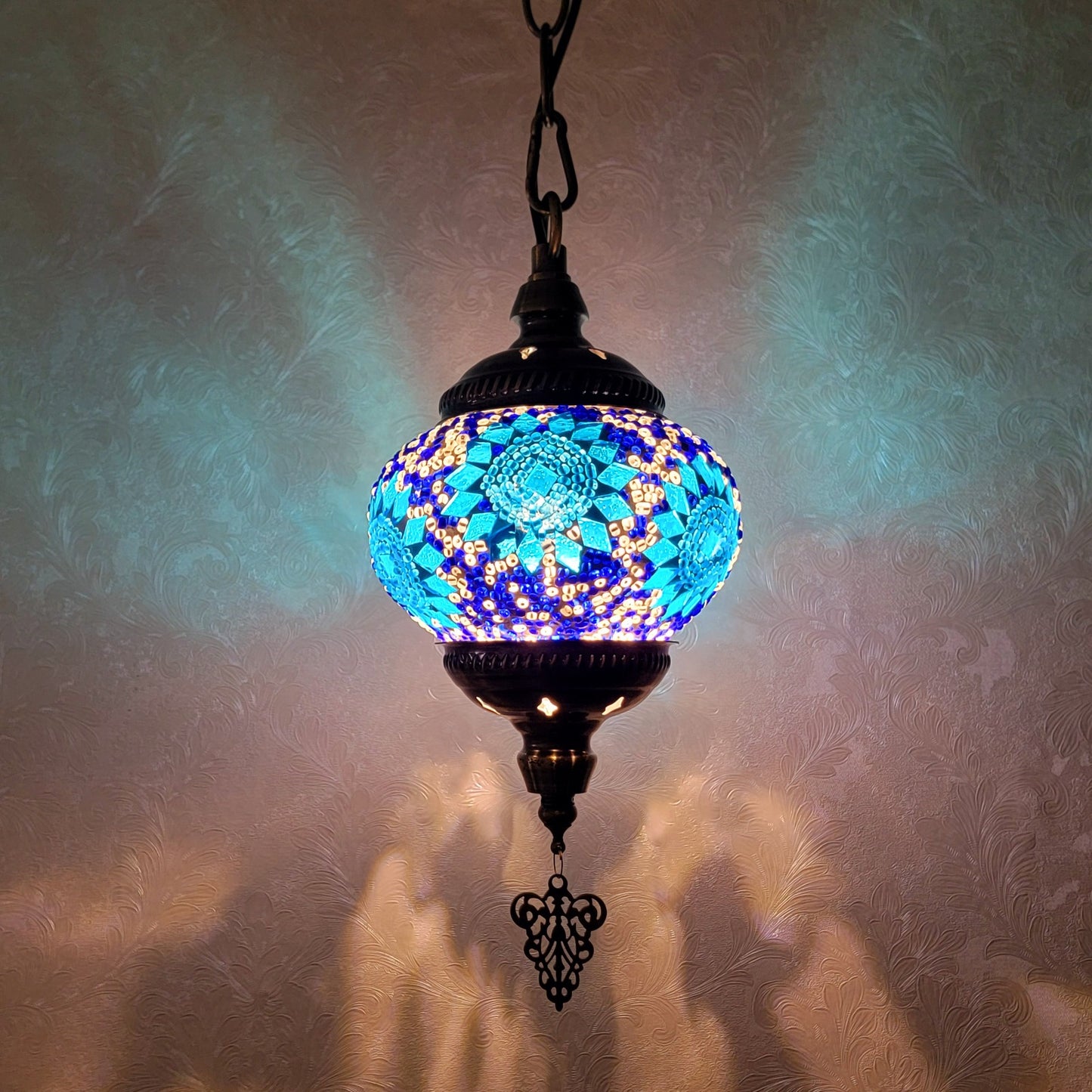 Turkish Multicolor Wave Mosaic Handcrafted Ceiling Lantern - 6602-1P