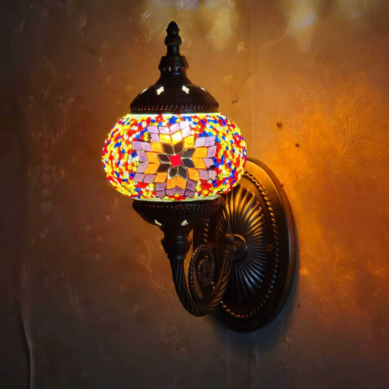 Turkish Rainbow Mosaic Wall Lamp Handcrafted Glass Sconce - 2000-1W
