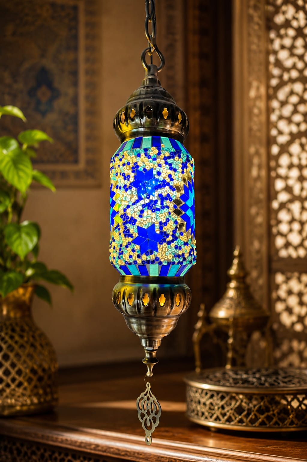 Turkish Mosaic Glass Handcrafted Cylinder Lantern - 6776-1P(12cm)