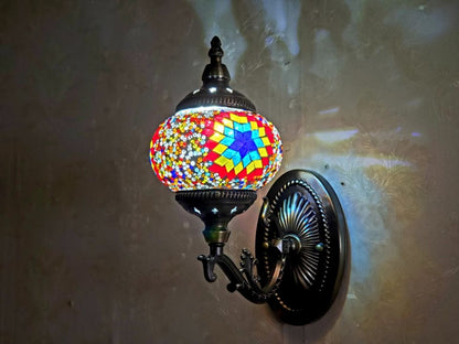 Turkish Honeycomb Mosaic Wall Lamp – Handcrafted Multicolor Glass Wall Sconce - 1320-1W