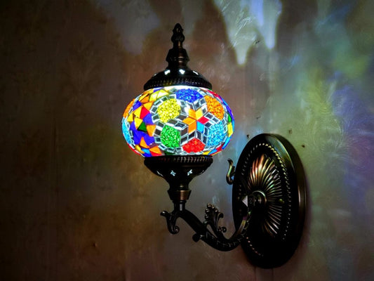 Turkish Honeycomb Mosaic Wall Lamp – Handcrafted Multicolor Glass Wall Sconce - 1320-1W
