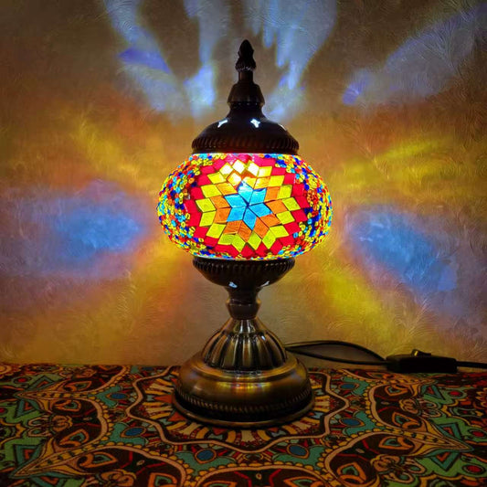 Turkish Mosaic Glass Handcrafted Table Lamp – Multicolor Star Pattern - 6602-1T